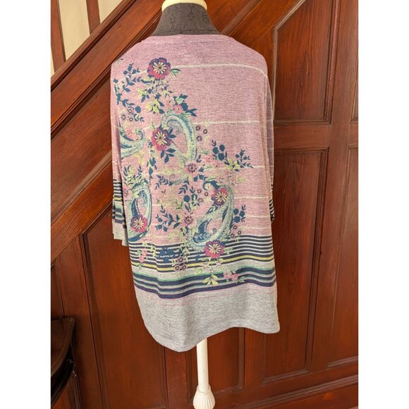 Chicos Floral Paisley Print Knit Top Size 4 Multicolor Casual 3/4 Sleeve Lightwe - Picture 3 of 7